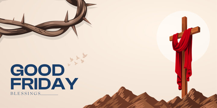 Good Friday Banner, Blessings with Cross and Crown of Thorns