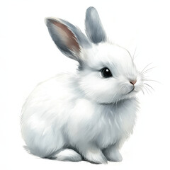 Fototapeta premium Adorable white rabbit with fluffy fur and curious expression, isolated on white