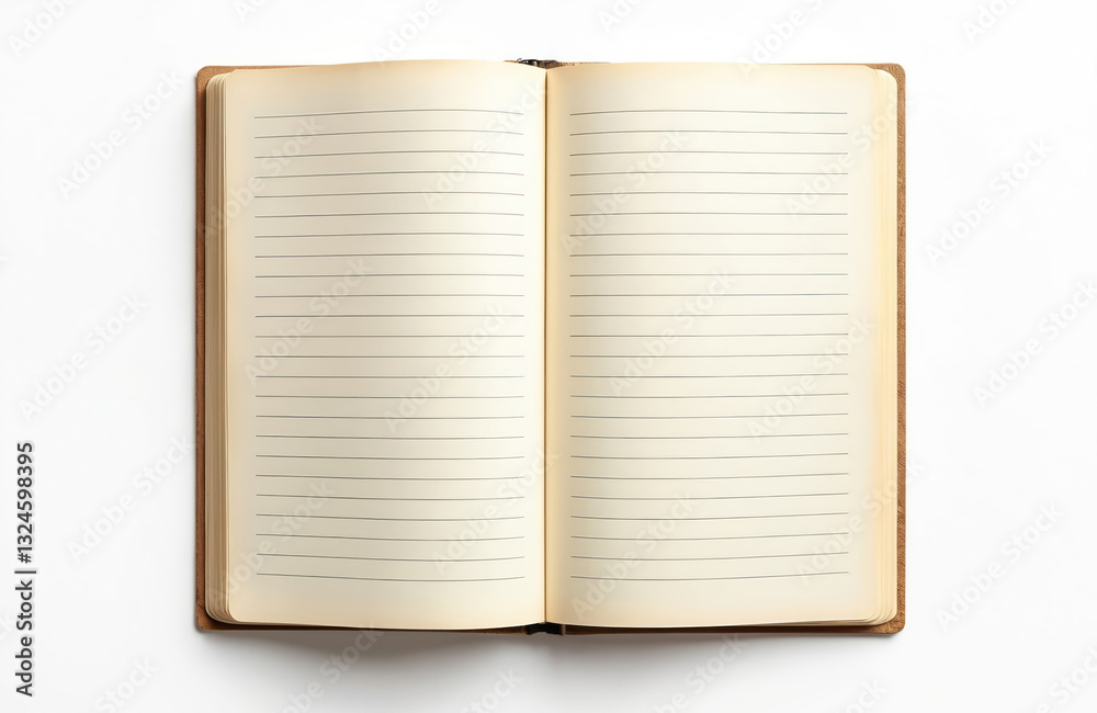 Poster vintage open notebook with blank lined pages. old diary with empty sheet for notes, message. texture