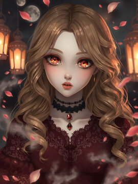Belleza inmortal: chica vampiro con bucles dorados