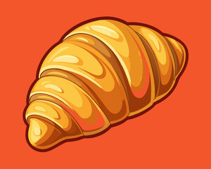 golden-brown croissant with flaky layers, on a warm orange background.