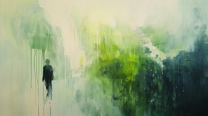 a grieving abstract piece with falling green streaks