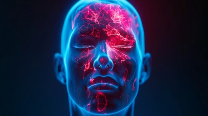 A futuristic digital representation of a human head illustrating neural connections and vibrant energy patterns.