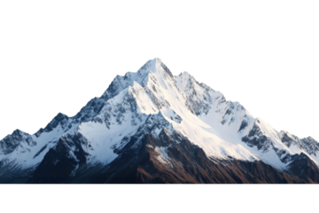 Majestic snow-capped mountain peak rises, cut out