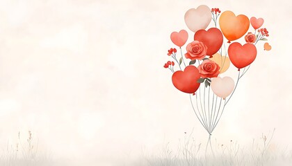 Heart Balloons Floating Meadow Romance.