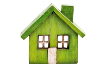 A charming wooden green house figurine radiates warmth against a bright backdrop isolated on transparent background