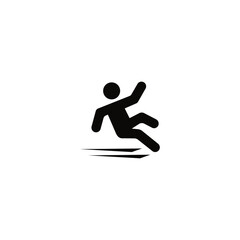 Dynamic black icon of a person slipping, symbolizing caution and hazard.