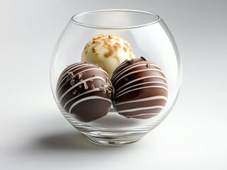 Delicate chocolate dessert art displayed in a modern glass bowl