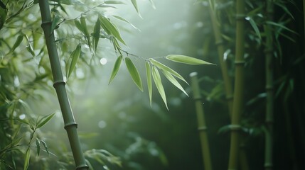 Tranquil Bamboo Forest with Sunlight Filtering Through Leaves