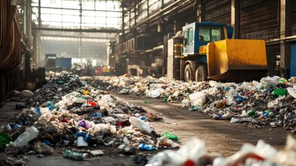 Industrial Waste: Mountains of Plastic Pollution in a Factory