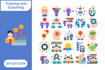 Training and Coaching Icons Set, Collection of 25 Training and Coaching Icons Set - 25 Vector Icons for Learning, Development, Education & Professional Growth
