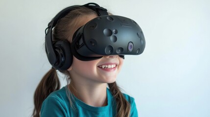 Happy Girl Wearing VR Headset
