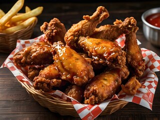Classic Buffalo Wings with Fries and Dipping Sauces