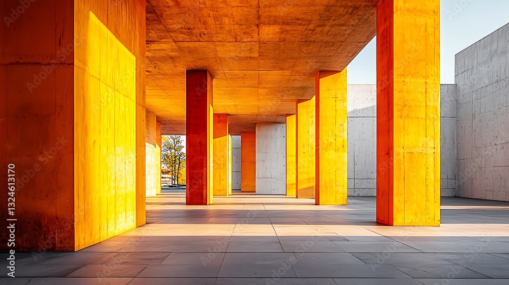 Poster modern architecture orange pillars concrete structure design