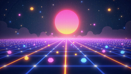 Obraz premium Cosmic energy lines connect chakra stones in vibrant galaxy, spiritual harmony