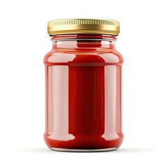 Glass Jar of Red Tomato Sauce with Gold Lid Product Packaging Mockup