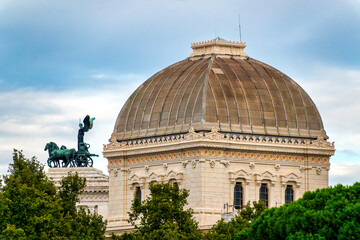 Dome of the Great Synagogue of Rome with Vittoriano Quadriga in the Background​..