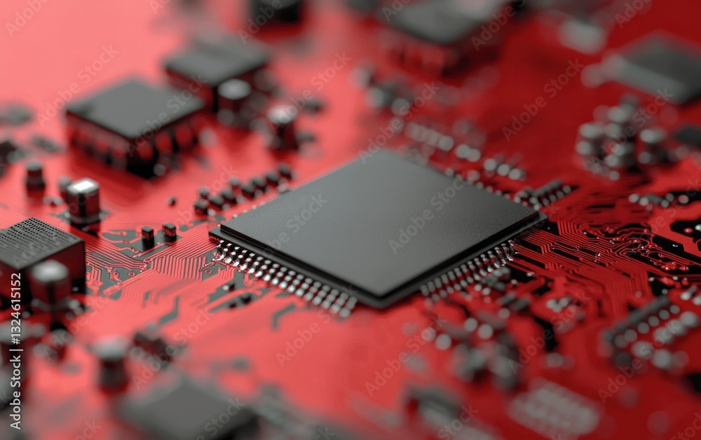 Poster red circuit board with central processing unit