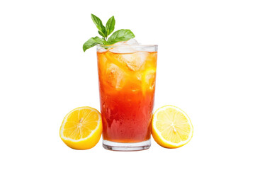 Refreshing iced tea with lemon and herbs, cut out