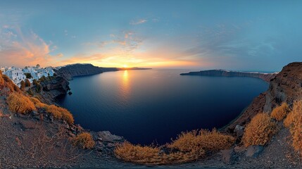 Obraz premium Sunset over caldera, Aegean sea, Greece.