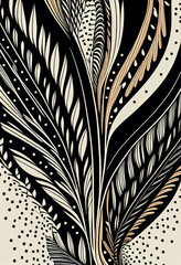 Abstrakcyjna grafika boho – kolorowy wektorowy wzór organiczny, nowoczesna ilustracja artystyczna, styl surrealistyczny, fantazyjne linie, liście i pióra, elegancki design dekoracyjny, harmonia natury