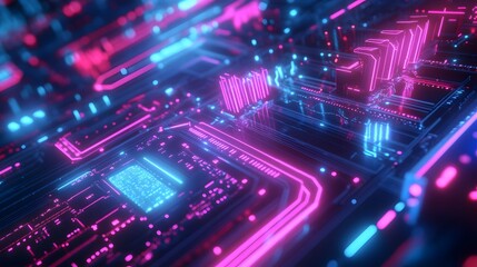 Neon Circuit Board Abstract Background