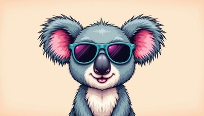A vibrant cartoon illustration of a cheerful koala wearing stylish sunglasses, set against a clean and colorful isolated background