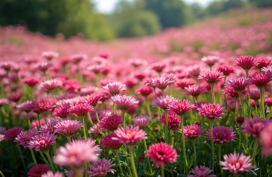 Field of pink clove flowers or dianthus barbatus. Floral botanical backdrop with colorful clove blooms. Floral vivid screensaver or wallpaper texture for environment, event, gardening themes.