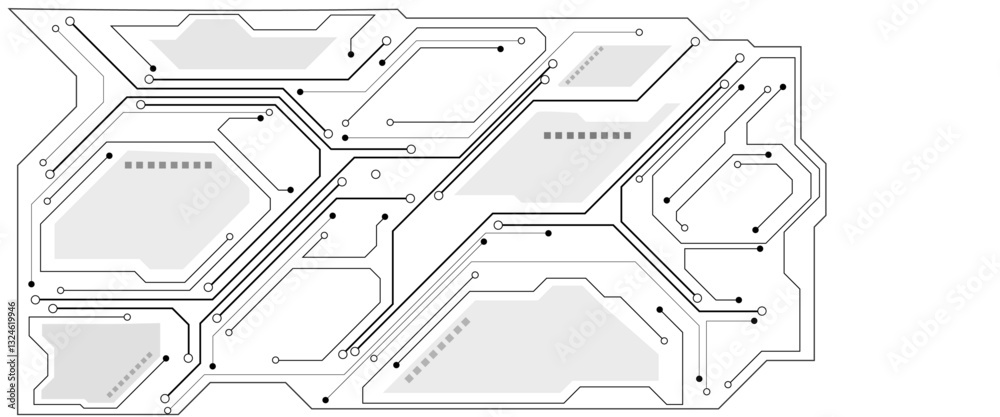 Aufkleber Abstract black circuit diagram on white background. PCB Trace Black and White Engineering Data Communication Concept Vector.