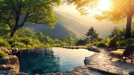 Serene Mountaintop Infinity Pool at Sunset