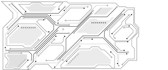 Abstract black circuit diagram on white background. PCB Trace Black and White Engineering Data Communication Concept Vector.