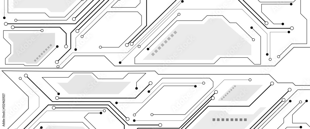 Poster Digital technology Black circuit diagram on white background. Vector abstract technology on white background.