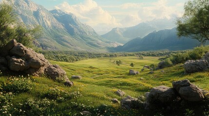 Serene Mountain Meadow: A Breathtaking Landscape