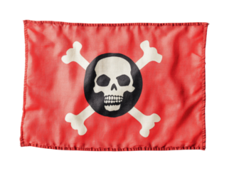 Red pirate flag with skull and crossbones, cut out