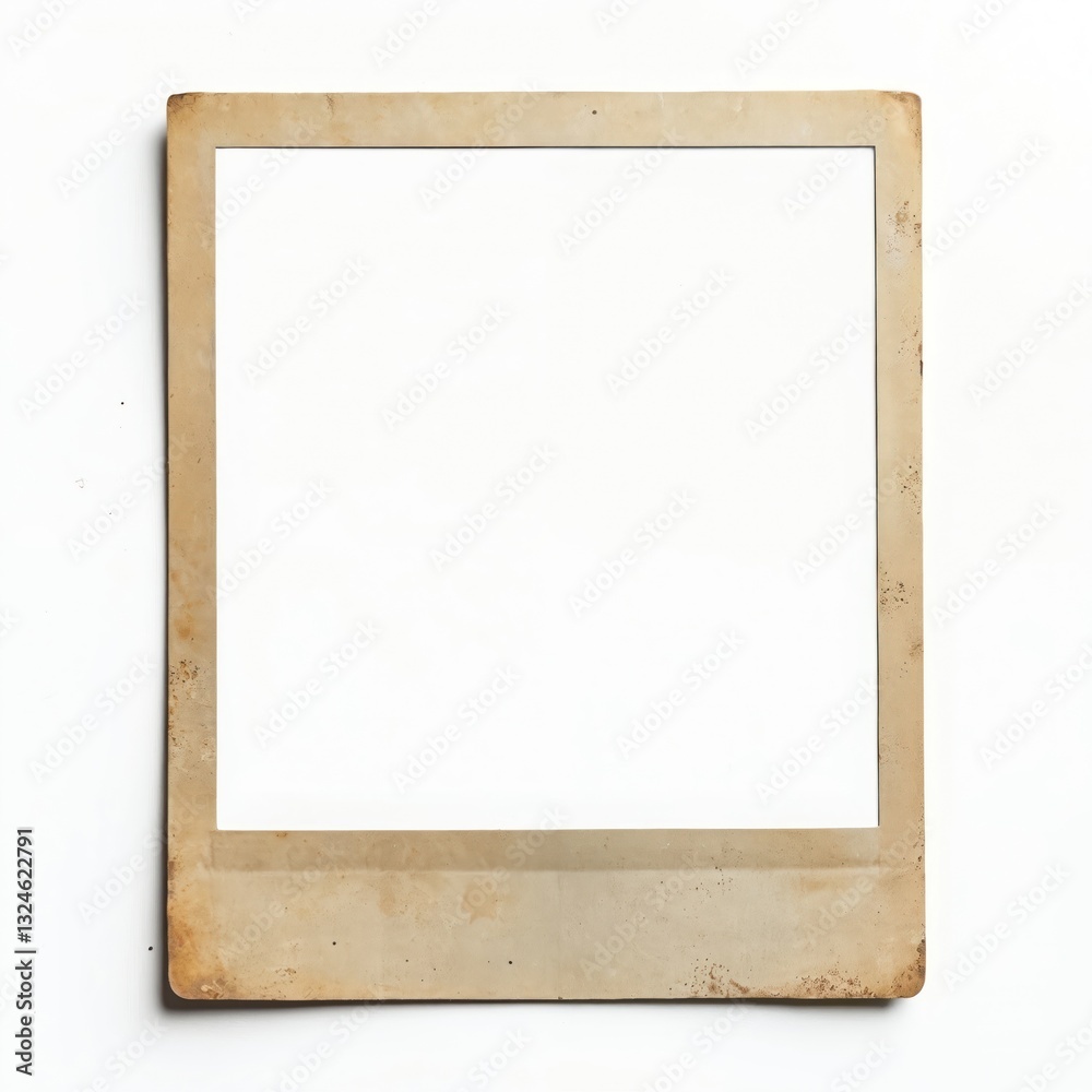 Poster Close-up of aged empty frame on white background. Grunge retro photo frame card template with brown border. Aged paper texture. Vintage style design for digital collage.