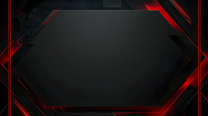 Abstract Dark Technological Hexagon Frame with Red Glowing Edges on Black Background