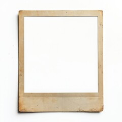 Fototapeta premium Close-up of aged empty frame on white background. Grunge retro photo frame card template with brown border. Aged paper texture. Vintage style design for digital collage.