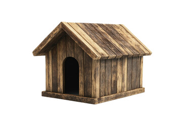 Rustic wooden dog house crafted with care, showcasing natural materials and a cozy design isolated on transparent background