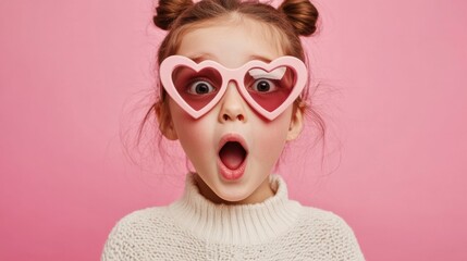 Surprised Girl with Heart Shaped Sunglasses