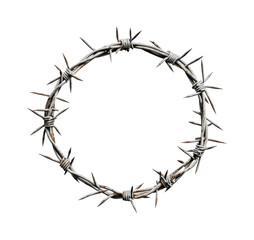 Obraz premium Realistic crown of thorns circular design with sharp spikes on black, cut out