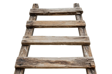 Rustic wooden ladder reaching towards a bright sky, symbolizing hope and adventure ahead isolated on transparent background