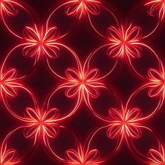 Glowing Red Floral Neon Pattern.