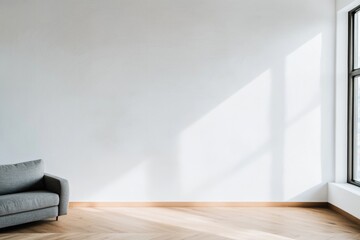 Fototapeta premium minimalist empty white wall in modern living room with natural light feature stylish hardwood floor background shows