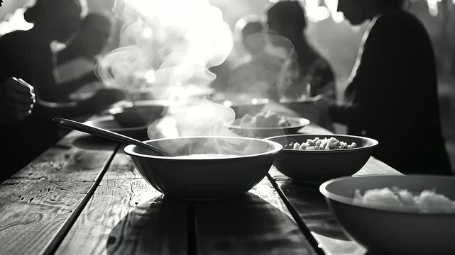 Sharing a cultural potluck meal at a communal table