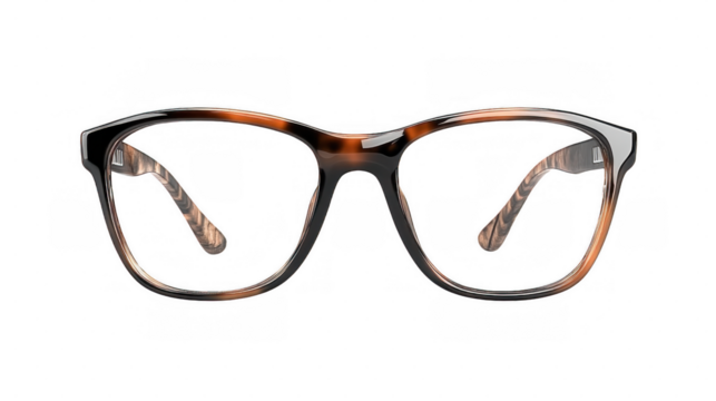 Elegant tortoiseshell eyeglasses with a transparent background, showcasing a modern design.
