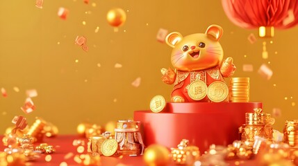 Fototapeta premium Golden Mouse Chinese New Year Celebration