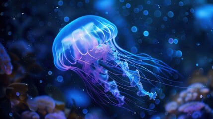 Bioluminescent Jellyfish Glowing in Deep Sea Symbolizing Futuristic Design and Innovation