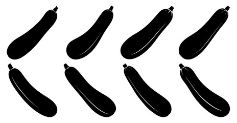 Collection of black zucchini silhouettes. Perfect for culinary, healthy eating, or farm fresh designs.