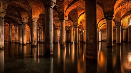 Enchanting basilica cistern in istanbul  stunning marble columns, intricate arches, and reflections
