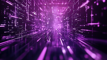 Obraz premium Abstract Purple Digital Corridor Futuristic Technology Background Data Stream Lines Network Connection